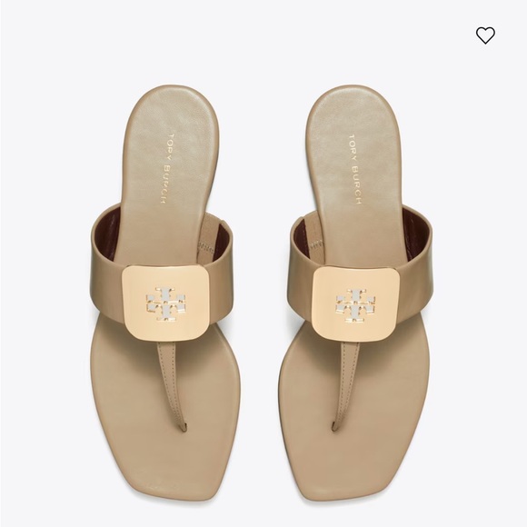 Tory Burch Shoes - Tory Burch Taupe Georgia Slide Sandals with Gold Emblem